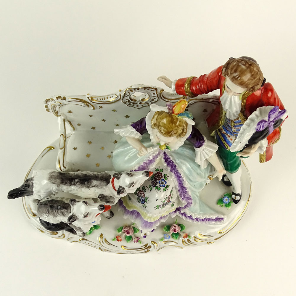 Vintage Capodimonte Porcelain Group "Man & Woman with Dogs" 