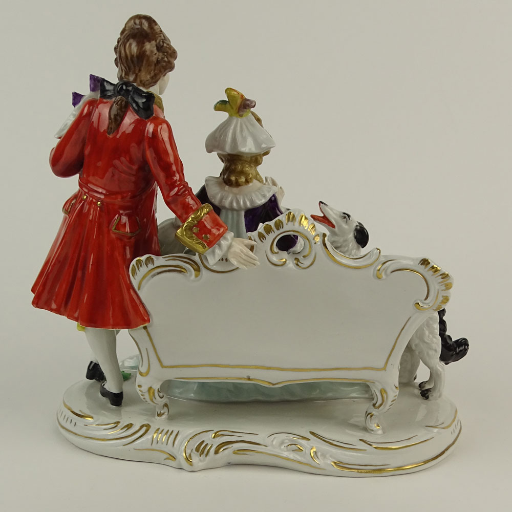 Vintage Capodimonte Porcelain Group "Man & Woman with Dogs" 