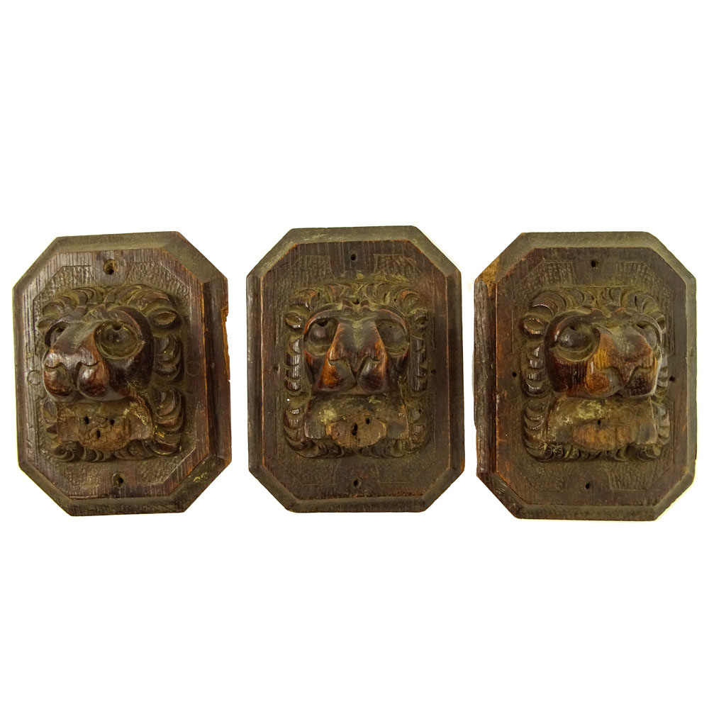 Lot of 3 Antique French Oak Carvings. French shipping labels en verso.
