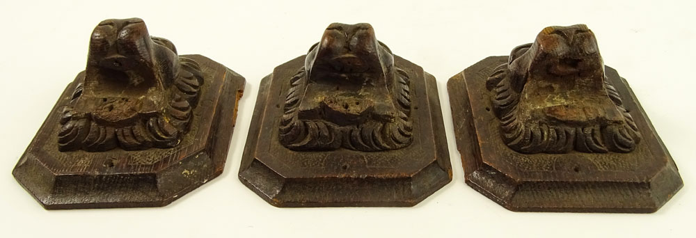 Lot of 3 Antique French Oak Carvings. French shipping labels en verso.