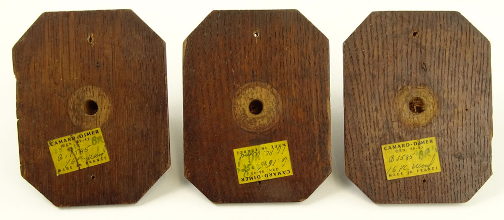 Lot of 3 Antique French Oak Carvings. French shipping labels en verso.