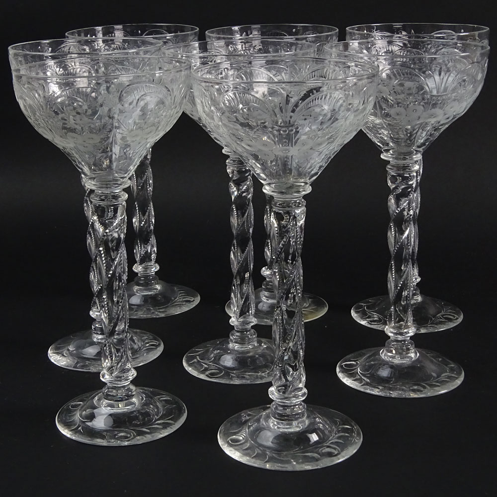 Eight (8) Webb Corbett Etched Crystal Goblets.