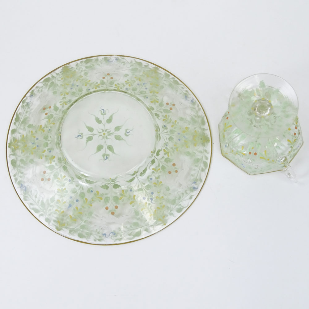 Vintage Hand painted Venetian Glass Plate and Cup Set.