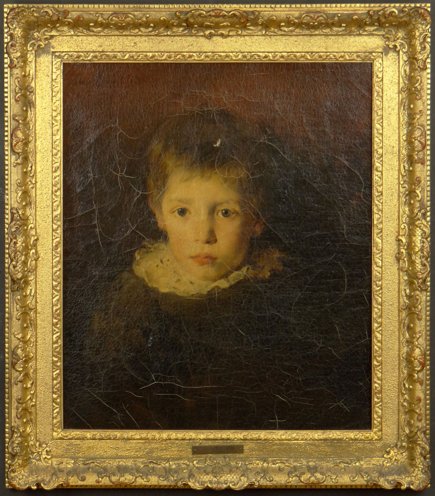 Alois Erdtelt, German (1851-1911) Oil on Canvas "Portrait of a Young Boy" 