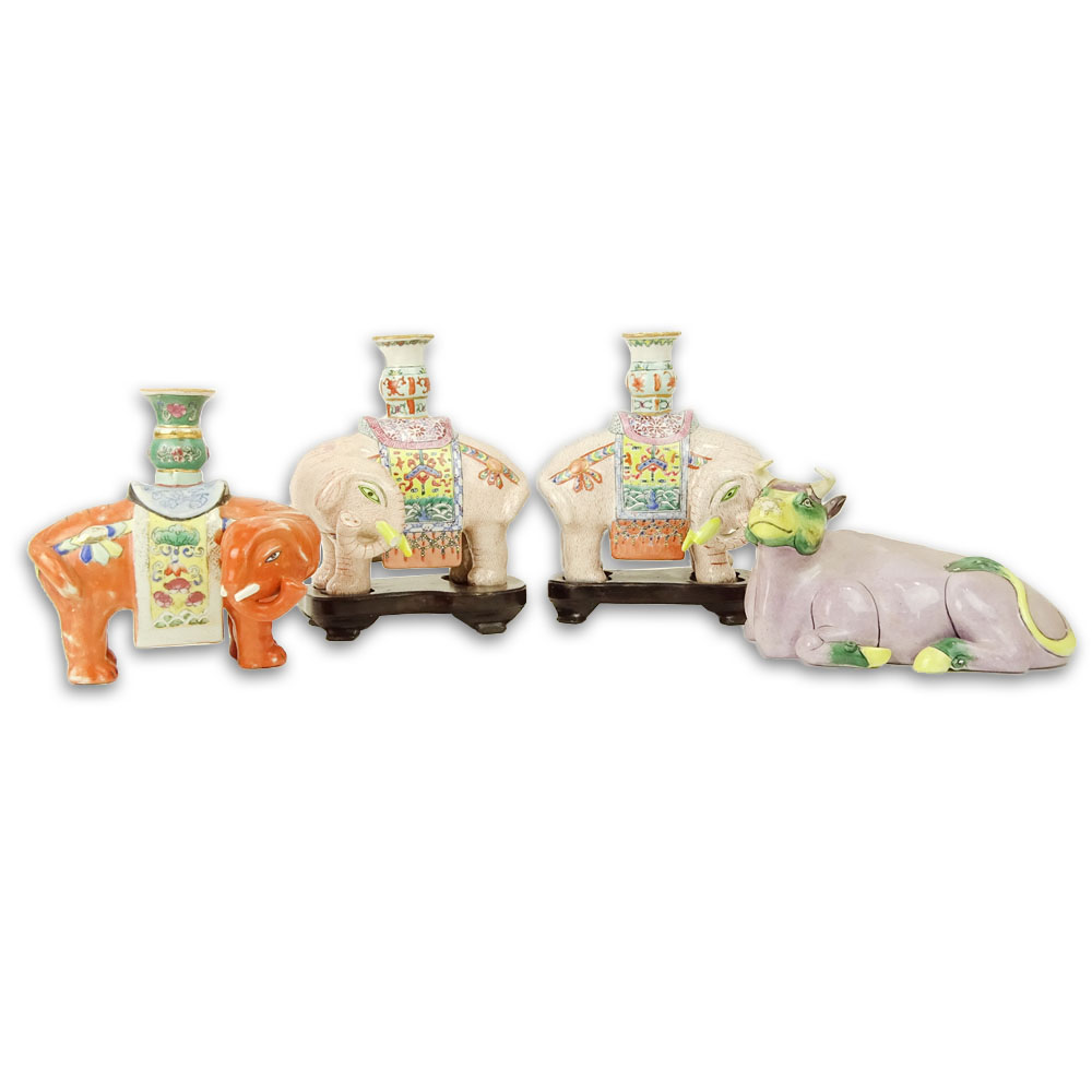 Lot of 4 Porcelain Animal Candleholders and Figure.