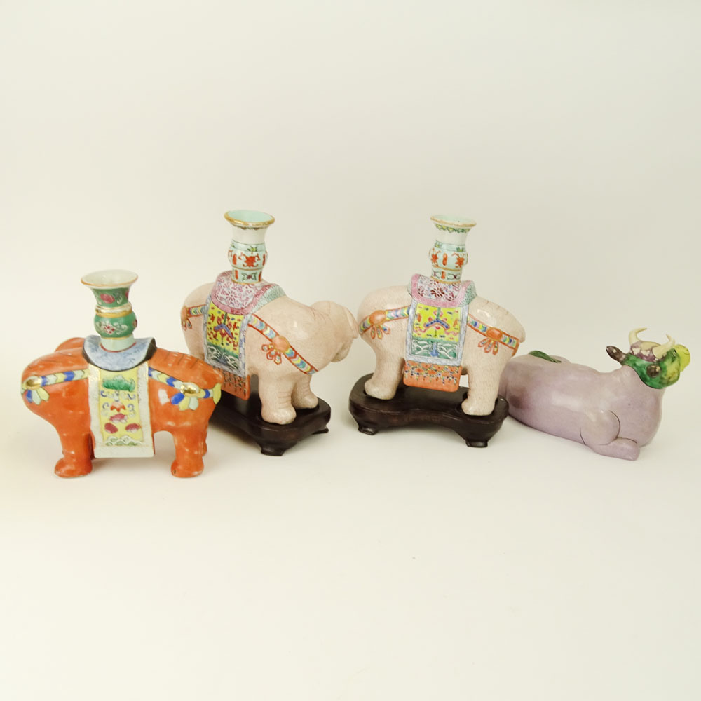 Lot of 4 Porcelain Animal Candleholders and Figure.