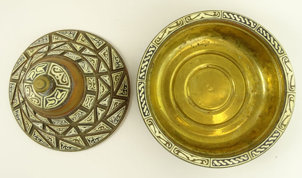 Vintage Moroccan Brass and Inlaid Bone Tagine.