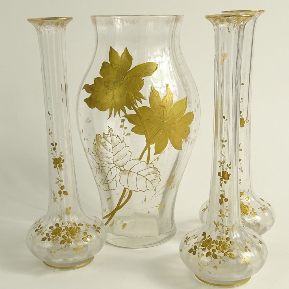 Four (4) Piece Lot Gilt Decorated Glass Vases.