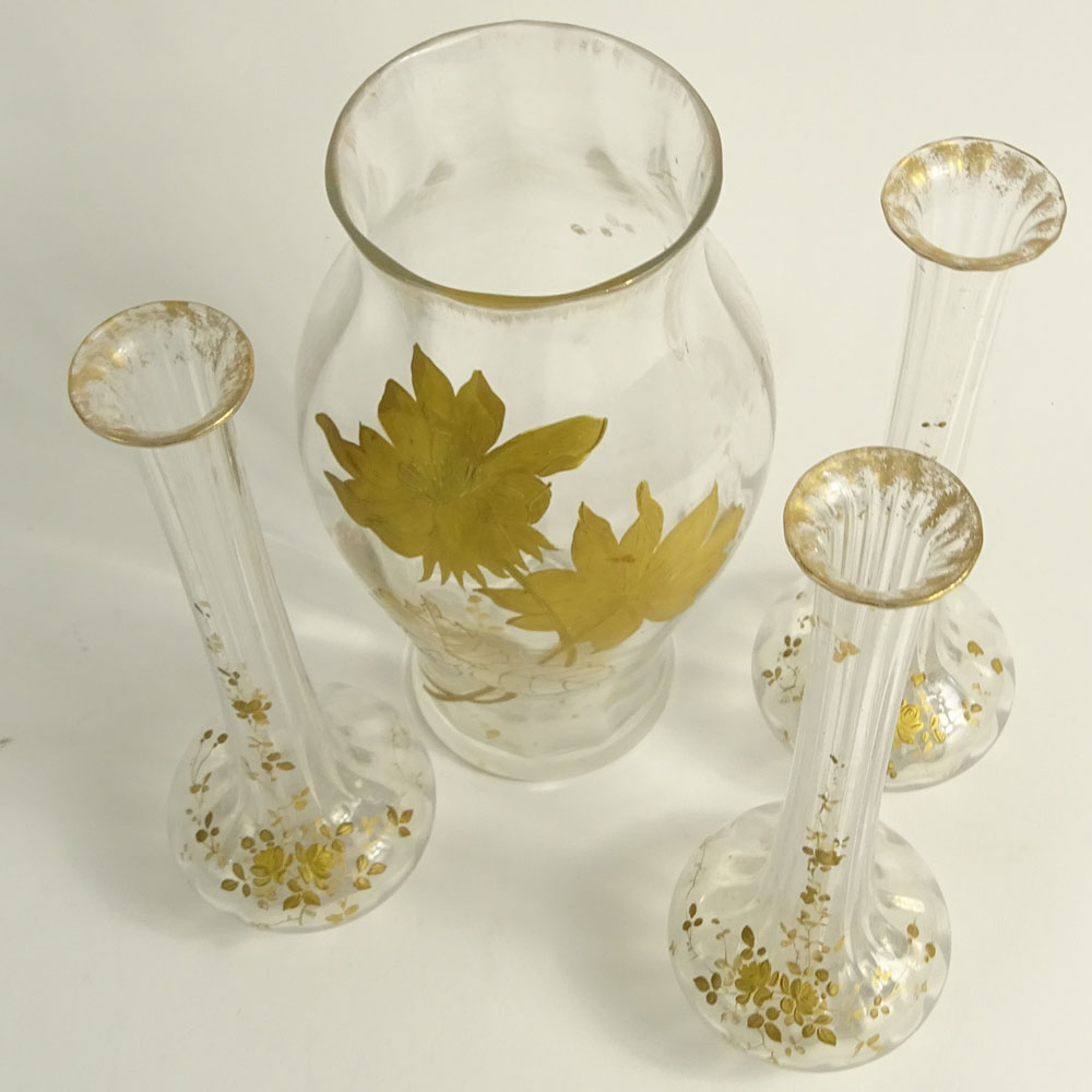 Four (4) Piece Lot Gilt Decorated Glass Vases.