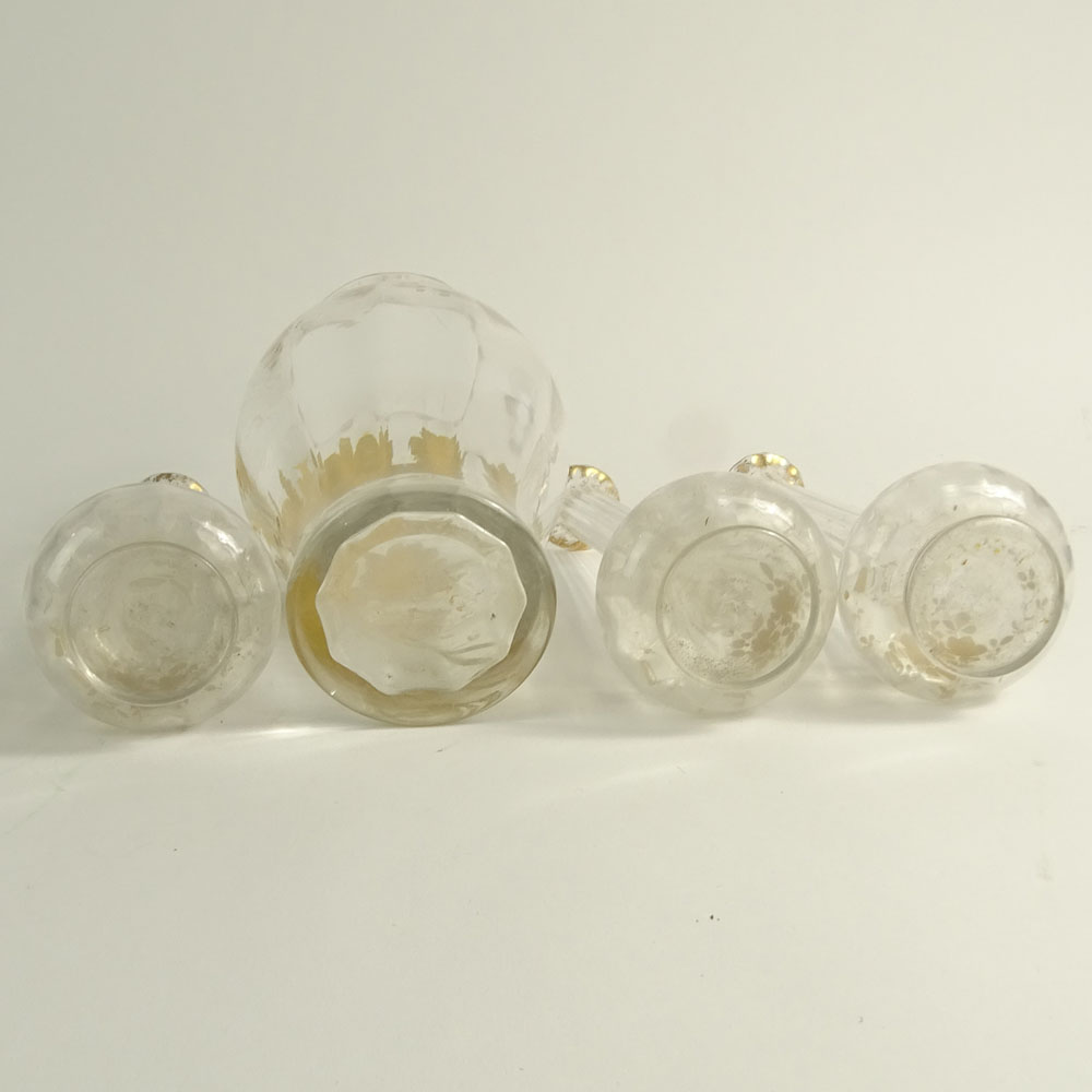 Four (4) Piece Lot Gilt Decorated Glass Vases.