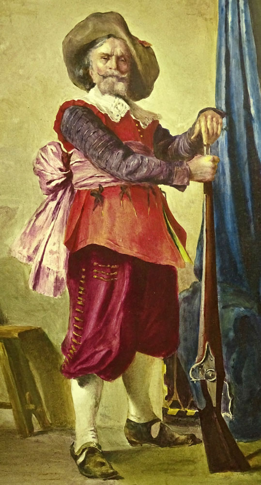 Large Circa 1870 Probably French Painted Porcelain Plaque "Cavalier with Musket". 