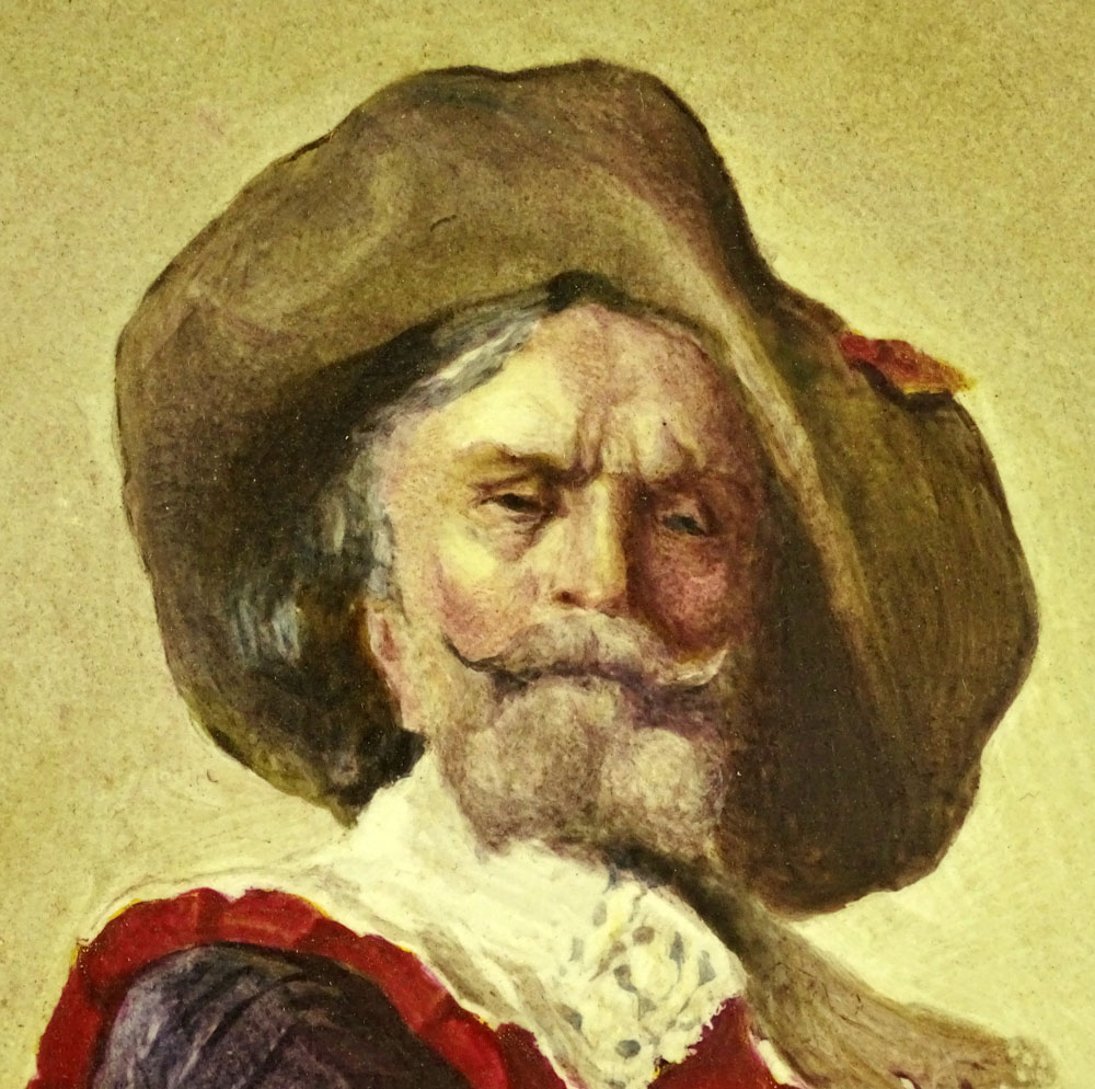 Large Circa 1870 Probably French Painted Porcelain Plaque "Cavalier with Musket". 