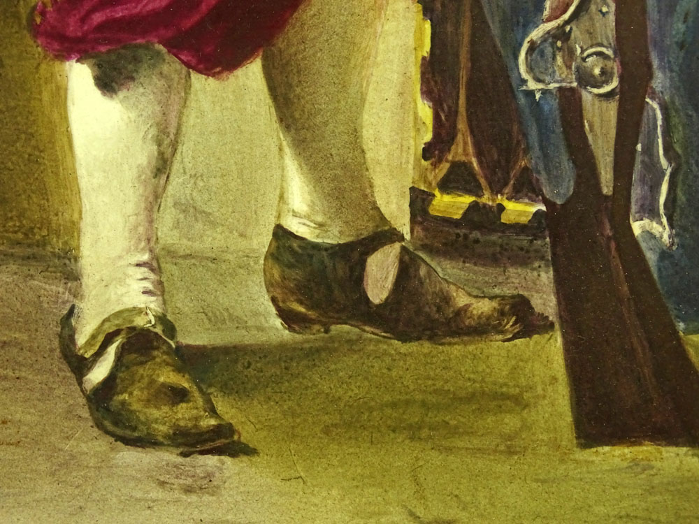 Large Circa 1870 Probably French Painted Porcelain Plaque "Cavalier with Musket". 