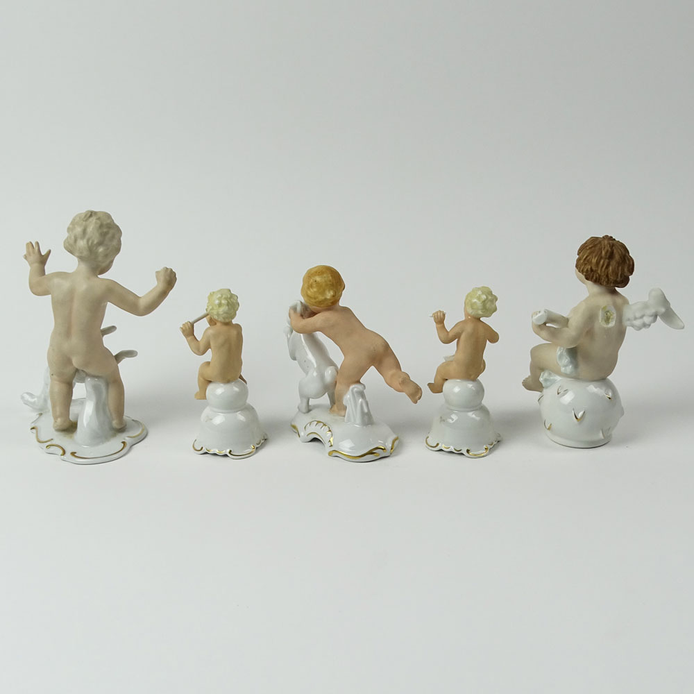 Lot of Five (5) Vintage German Porcelain Cherub Figurines.