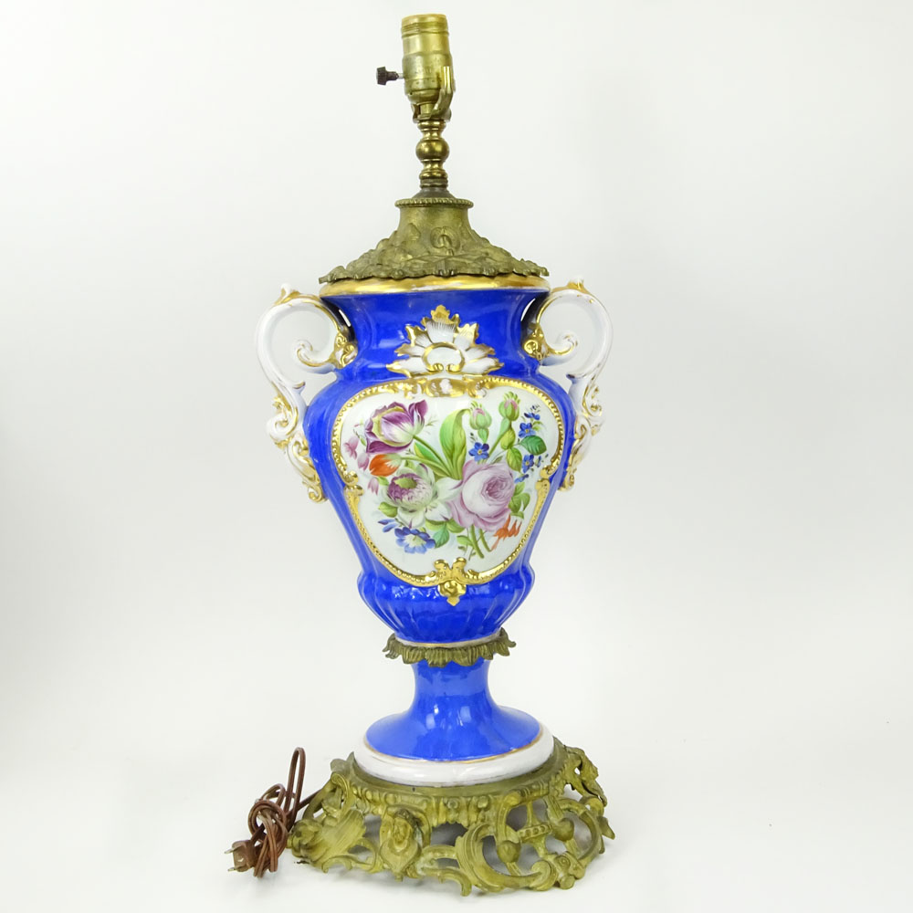 Antique Old Paris Urn now mounted as lamp. Bronze mounted.