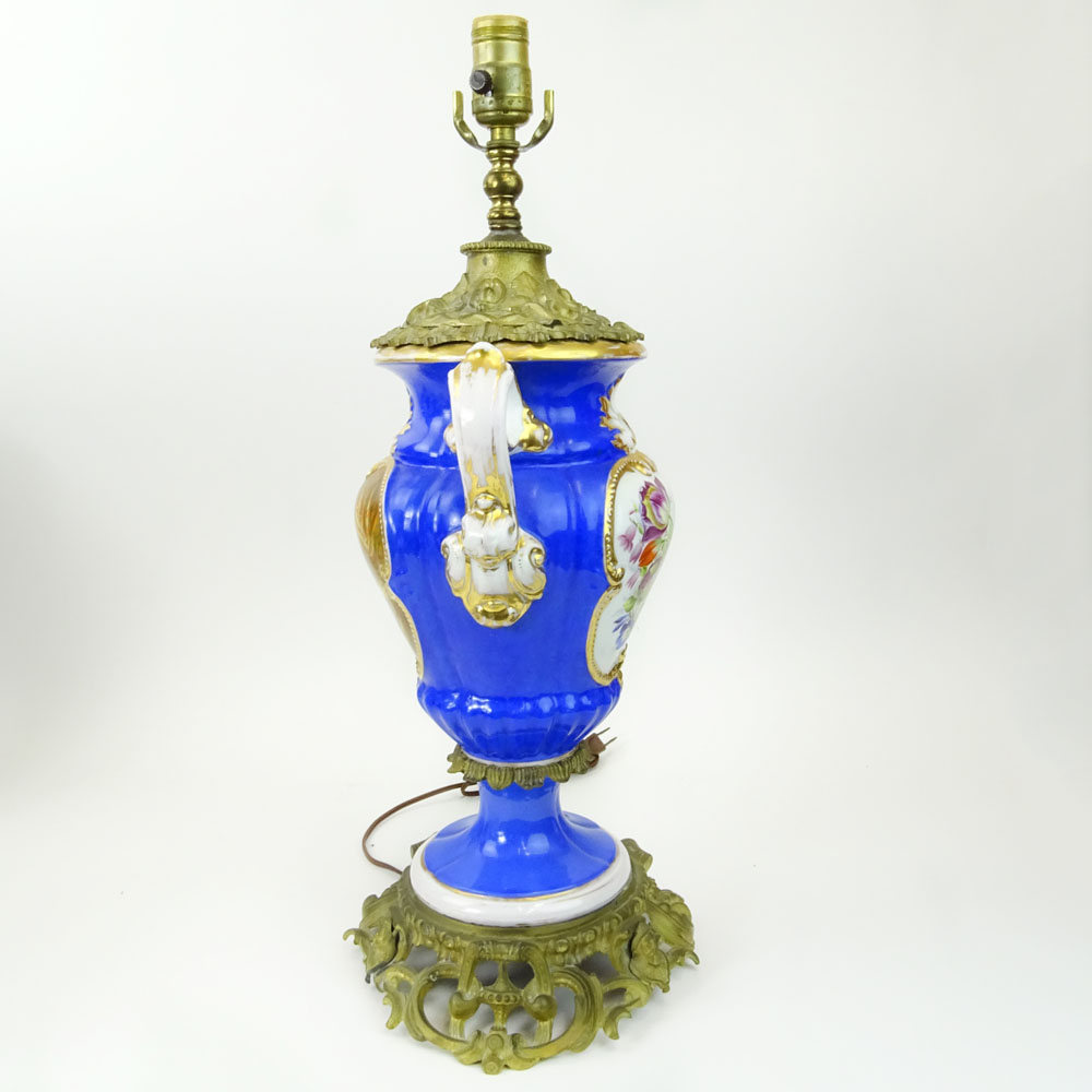 Antique Old Paris Urn now mounted as lamp. Bronze mounted.