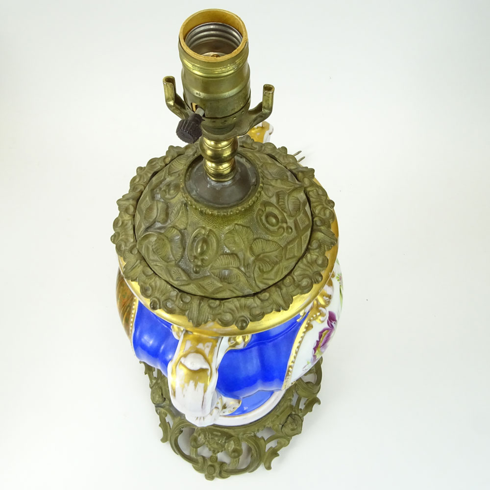 Antique Old Paris Urn now mounted as lamp. Bronze mounted.