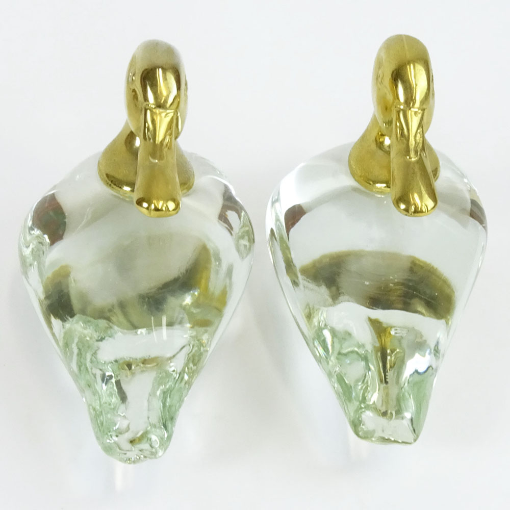 Pair of Vintage Glass and Brass Duck Figurines.