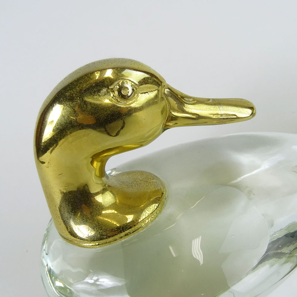 Pair of Vintage Glass and Brass Duck Figurines.