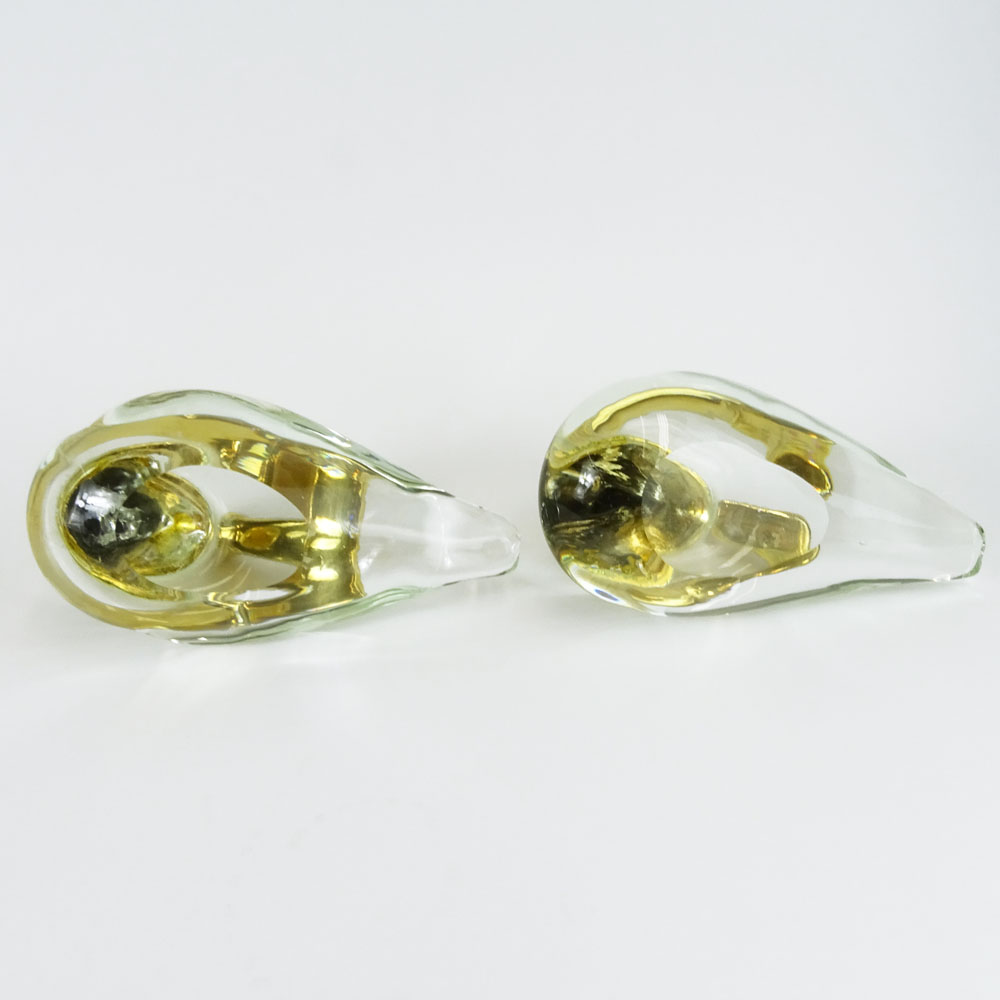 Pair of Vintage Glass and Brass Duck Figurines.
