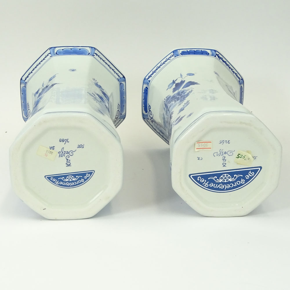 Pair of Delft Blue & White Octagonal Flared Rim Vases.
