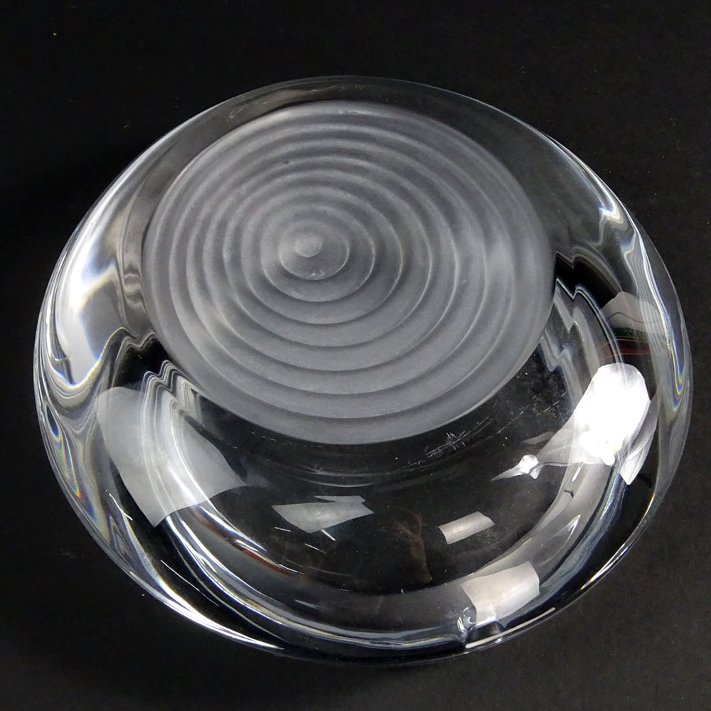 Daum France Crystal Mid Century Modern Ashtray With Blue Ball.