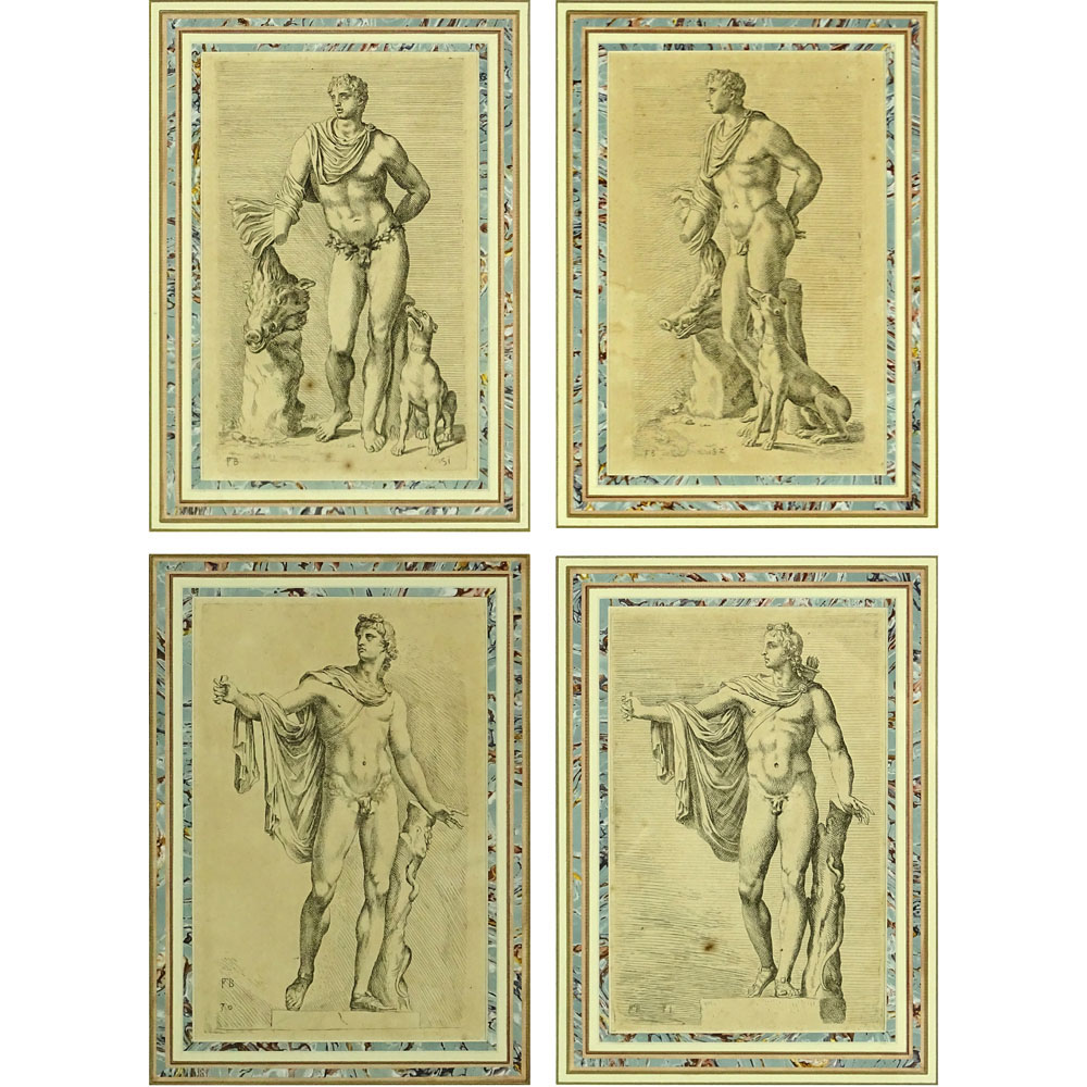 Group of Four (4) 18th Century Copper Engravings. Neo-Classical Male Nudes.