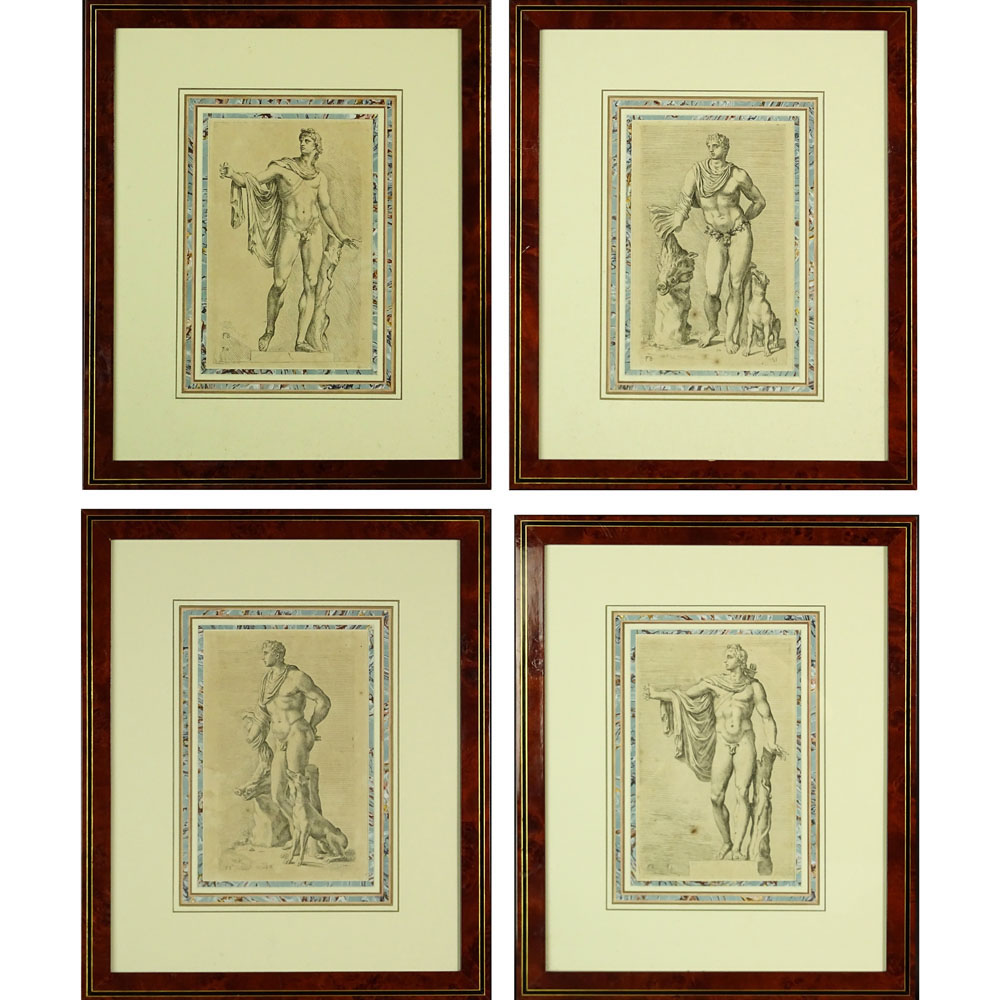 Group of Four (4) 18th Century Copper Engravings. Neo-Classical Male Nudes.