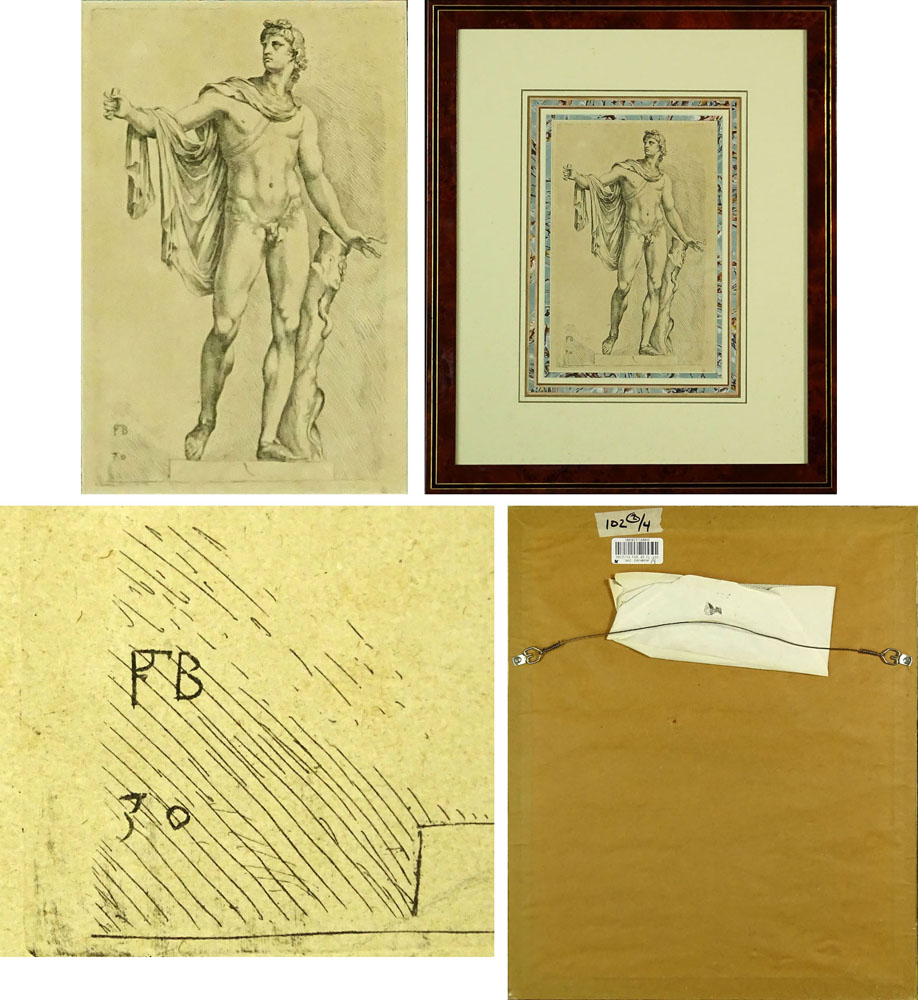 Group of Four (4) 18th Century Copper Engravings. Neo-Classical Male Nudes.