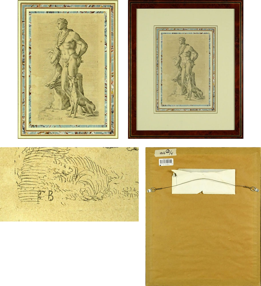 Group of Four (4) 18th Century Copper Engravings. Neo-Classical Male Nudes.