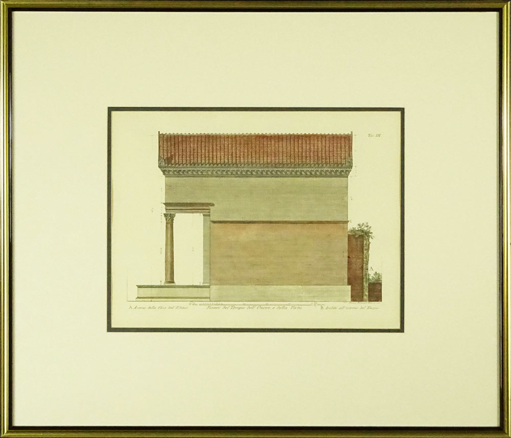 after: Giovanni Battista Piranesi, Italian (1720-1778) 18/19th Century Hand Colored Engraving "Fianco del Tempio Dell Onore, E della Virtu." 