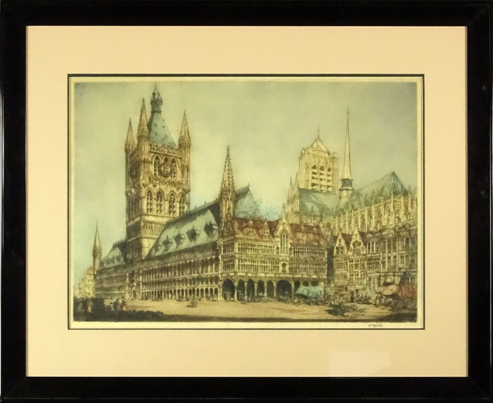 William Monk, British (1863-1937) Colored etching "Westminster Abbey" 