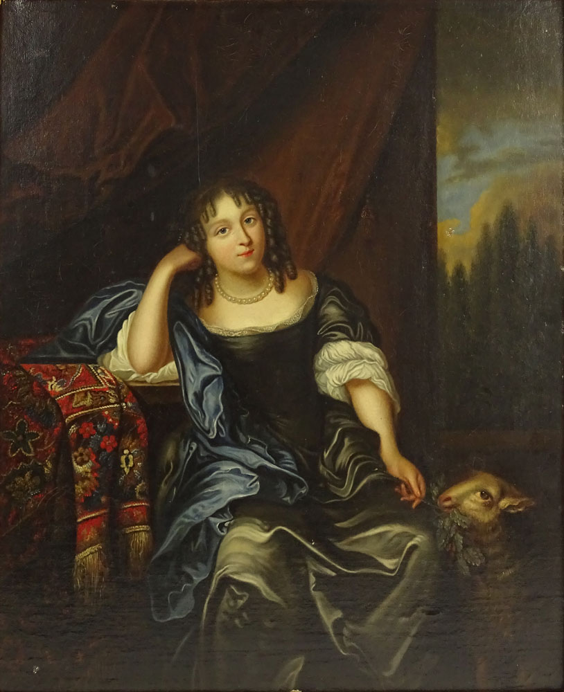 follower of: Caspar Netscher, Dutch (1639-1684) Oil on Canvas 