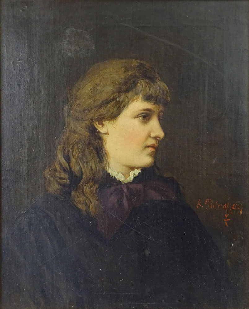 19th C Hungarian oil on canvas "Portrait of a Young Girl"