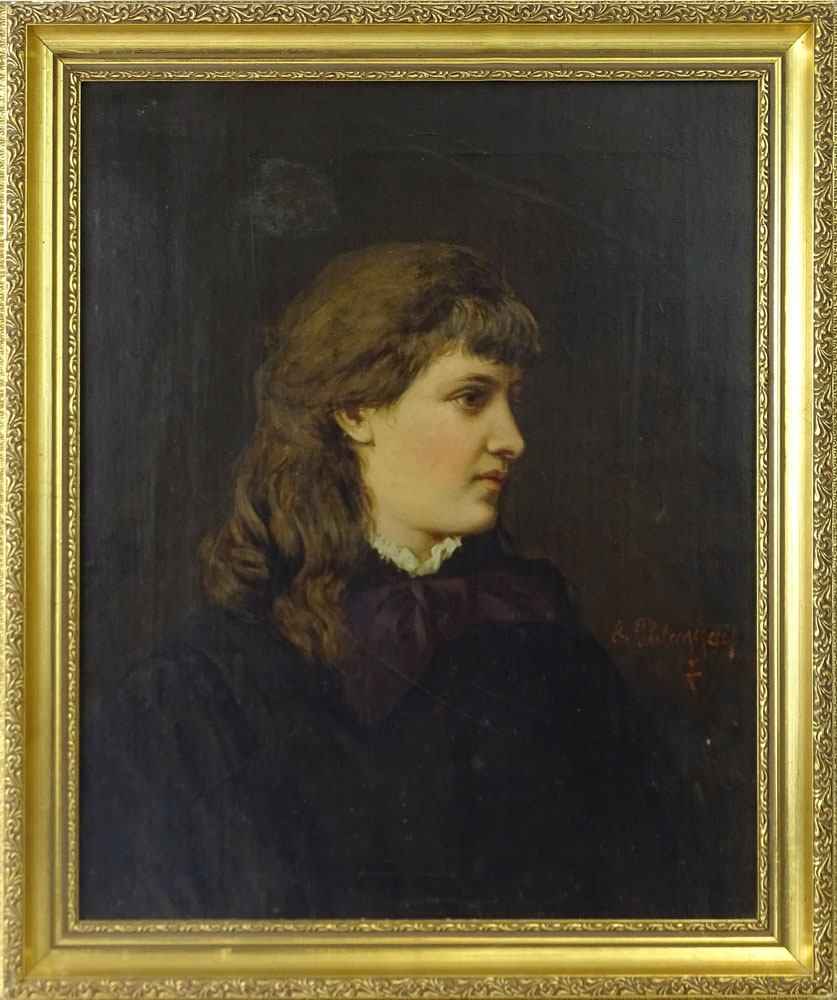 19th C Hungarian oil on canvas "Portrait of a Young Girl"