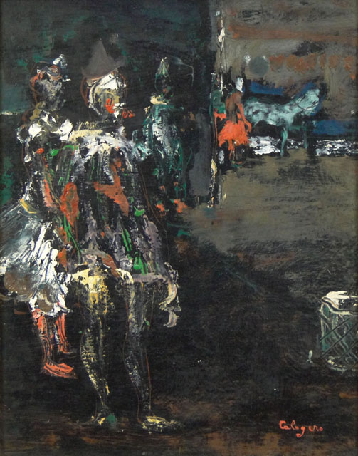 Jean Calogero Italian  (1922-2001) Oil on Canvas "At The Circus" Signed Calogero Lower Right.