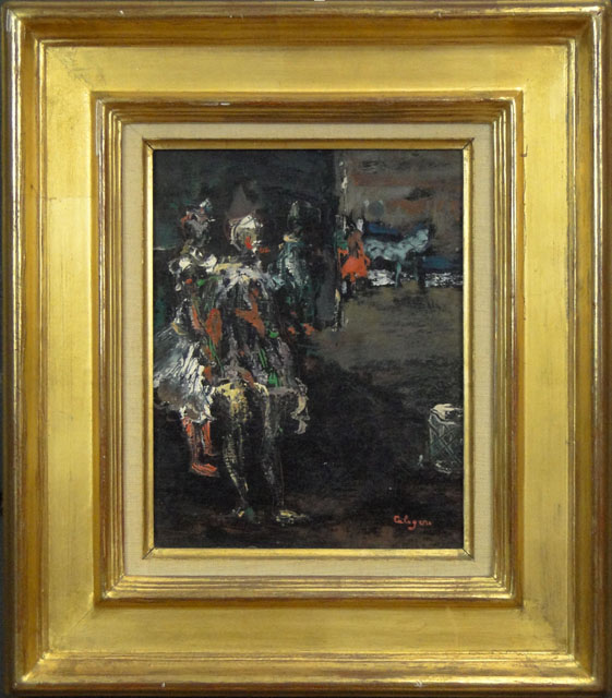 Jean Calogero Italian  (1922-2001) Oil on Canvas "At The Circus" Signed Calogero Lower Right.