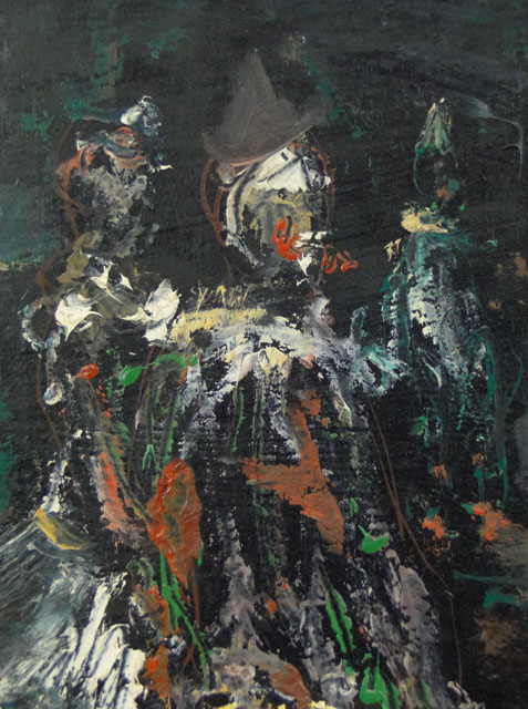Jean Calogero Italian  (1922-2001) Oil on Canvas "At The Circus" Signed Calogero Lower Right.