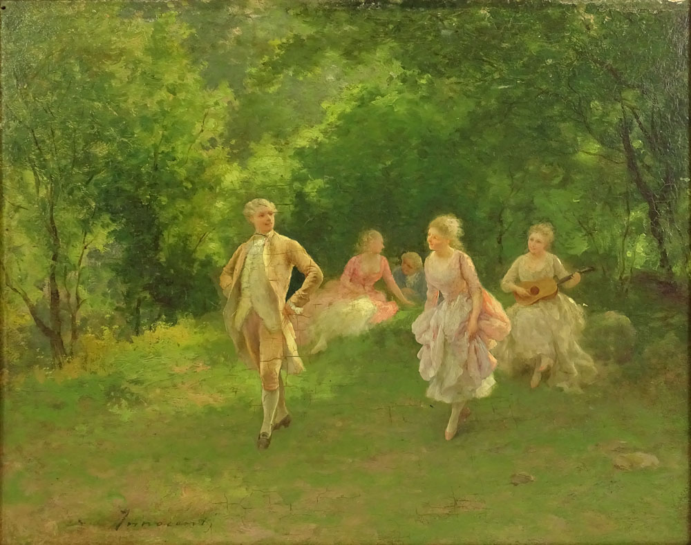 Camillo Innocenti, Italian (1871-1961) Oil on Panel "Garden Party" 