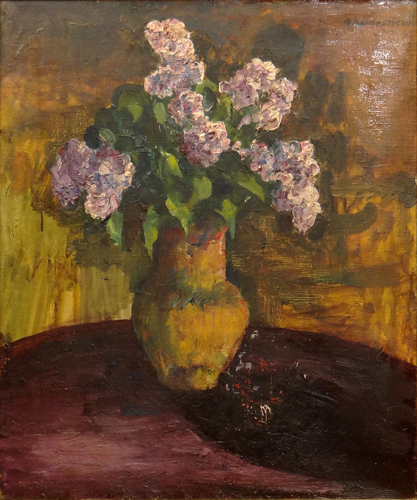 attributed to: Petr Petrovich Konchalovsky, Russian/Ukrainian (1876-1956) circa 1936 Oil on Canvas "Still Life with Flowers".