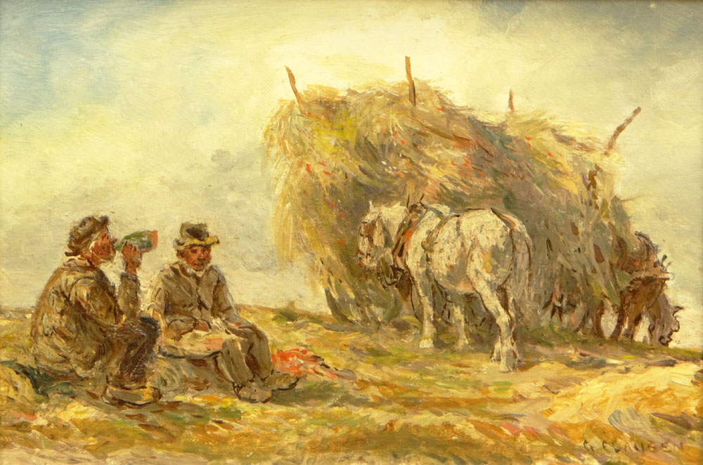 school of: Sir George Clausen R.A. London-England (1852-1944) Oil on Panel "Lunchtime"es. 