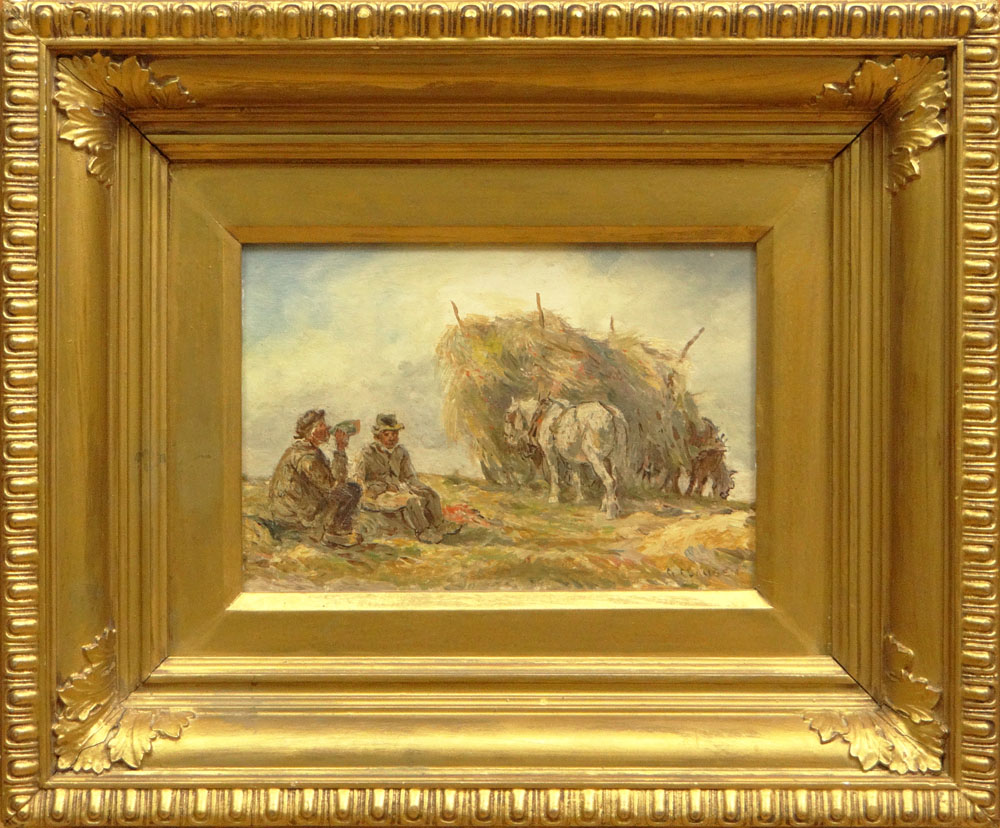 school of: Sir George Clausen R.A. London-England (1852-1944) Oil on Panel "Lunchtime"es. 
