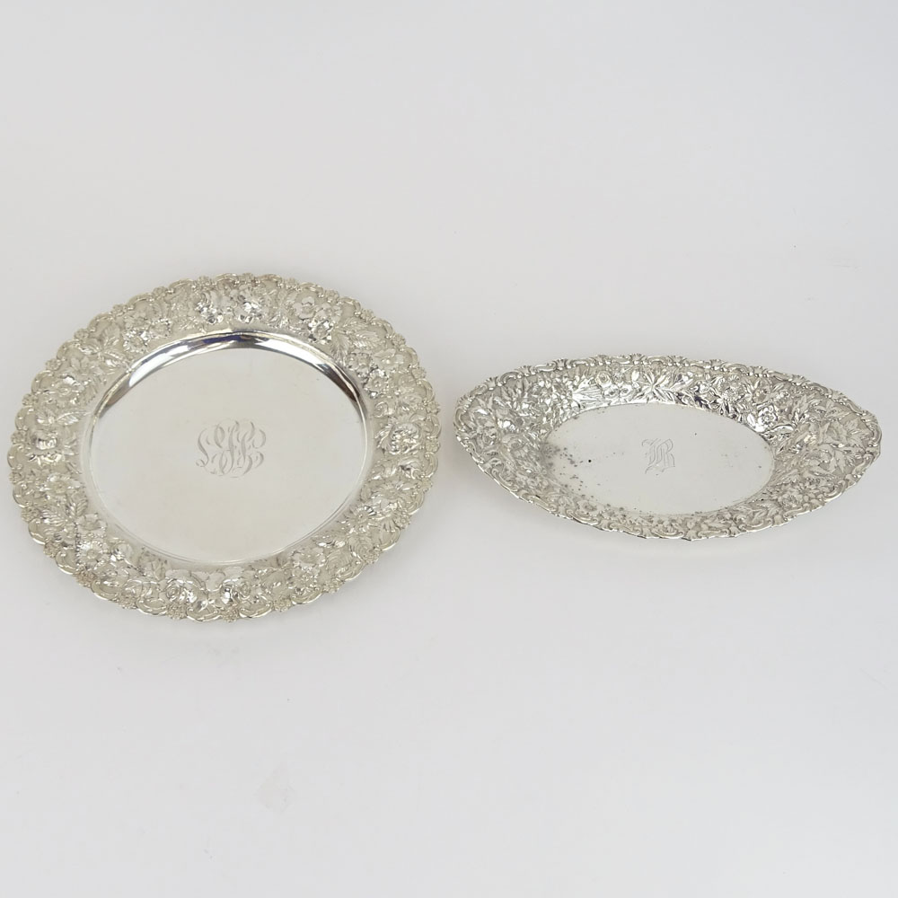 Two Vintage American Sterling Silver Floral Repousse Serving Pieces.