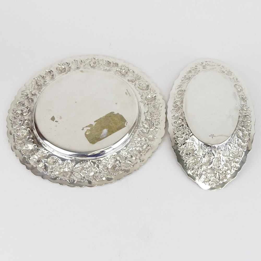 Two Vintage American Sterling Silver Floral Repousse Serving Pieces.