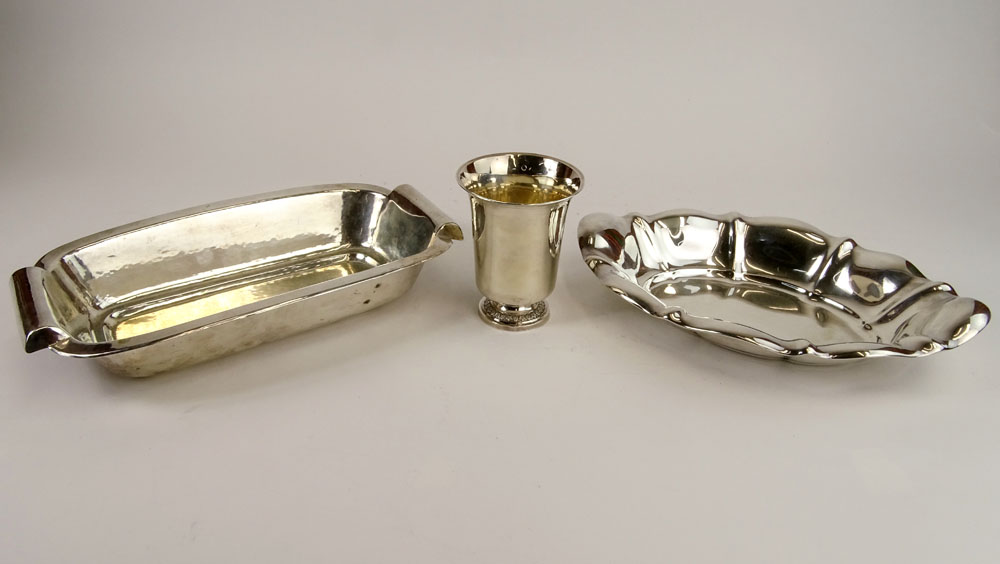 Lot of Three (3) German Silver Tabletop Items. Includes a rectangular bread server,