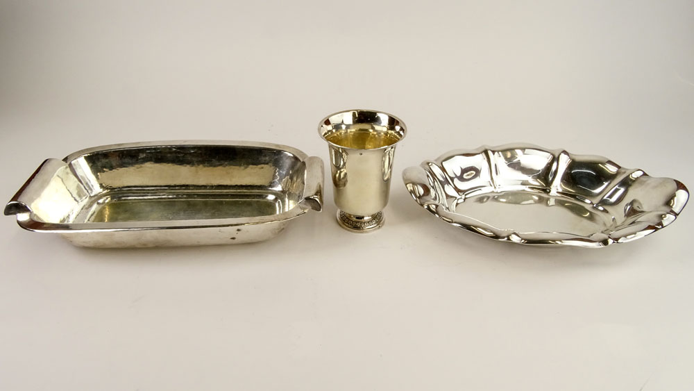 Lot of Three (3) German Silver Tabletop Items. Includes a rectangular bread server,