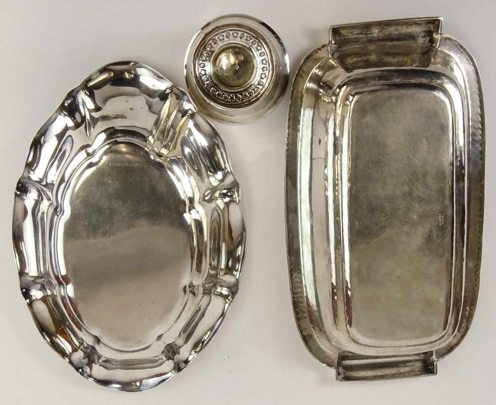 Lot of Three (3) German Silver Tabletop Items. Includes a rectangular bread server,