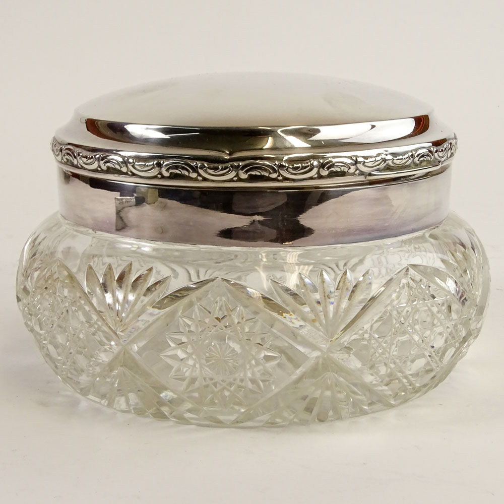Large Antique German 800 Silver and Crystal Covered Jar.