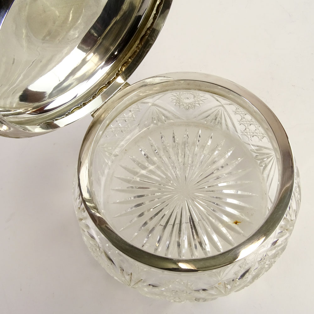 Large Antique German 800 Silver and Crystal Covered Jar.