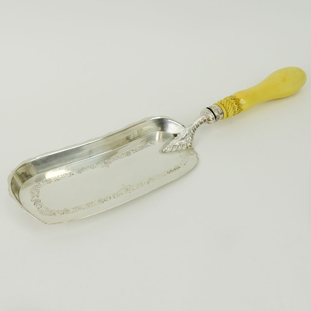 19th Century Victorian Sheffield Sterling Silver Crumber With Carved Ivory Handle. In fitted Case.